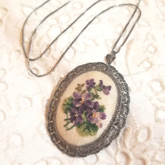 VTG STERLING FILIGREE needle point necklace - Picture 3 of 8